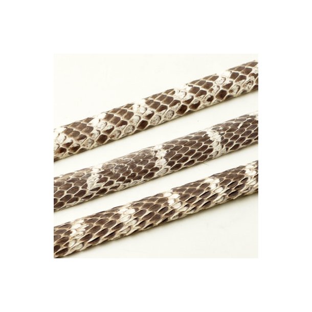 genuine snake skin, cord, light-brown striated, 10x4mm, 22cm, NB pattern may vary.