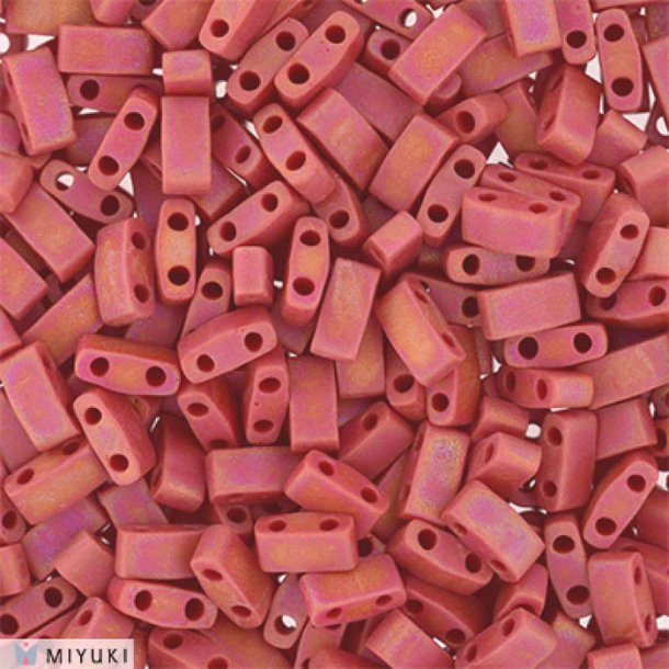 Miyuki half Tila, two-hole-bead, opaque dark red, AB, matte, 5x2,3mm, 5g, 110pcs