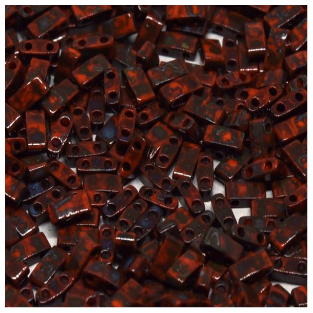 Miyuki half Tila, two-hole-bead, opaque, Picasso orange, 5x2,3mm, 5g, 110pcs