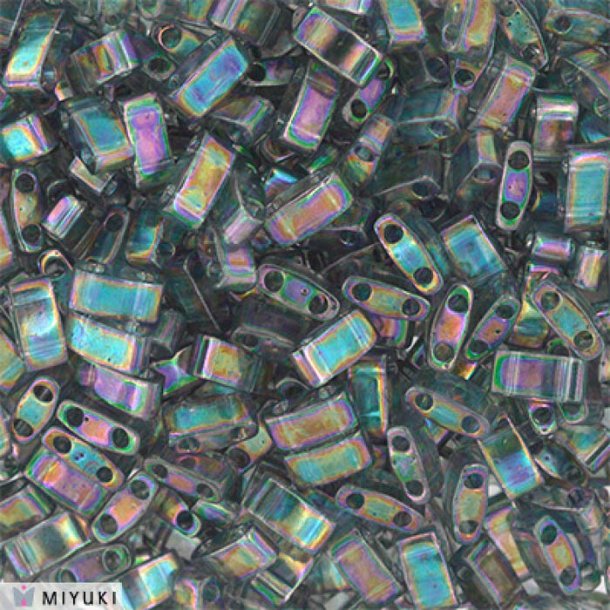 Miyuki half-Tila, two-hole-bead, clear rainbow effect, 5x2,3x2mm, 5g, ca. 120pcs.