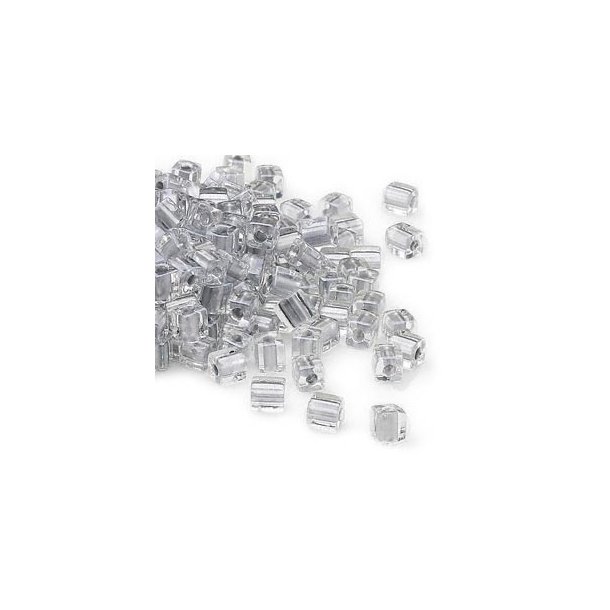 Miyuki, glass seed bead, transparent with silver core, square, 3.5mm