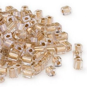 Miyuki-, Glas-Rocailles klar/gold Quadrat transparent, 3,5 mm, 25 g