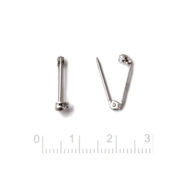 Small brooch needle with locking bar, metal, length 16mm, 2pcs