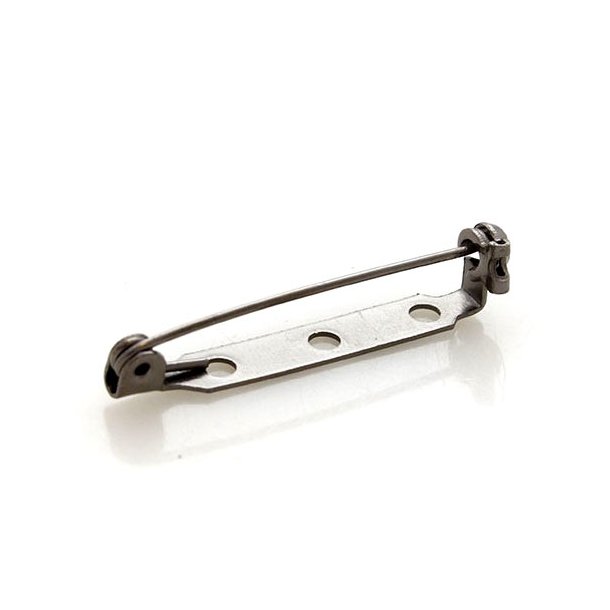Pin back with locking bar, black brass, length 34mm, 4pcs