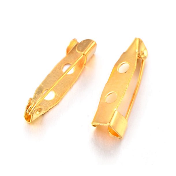 Brooch needle with locking bar, gilded metal, length, 20mm, width 5 mm, 4pcs
