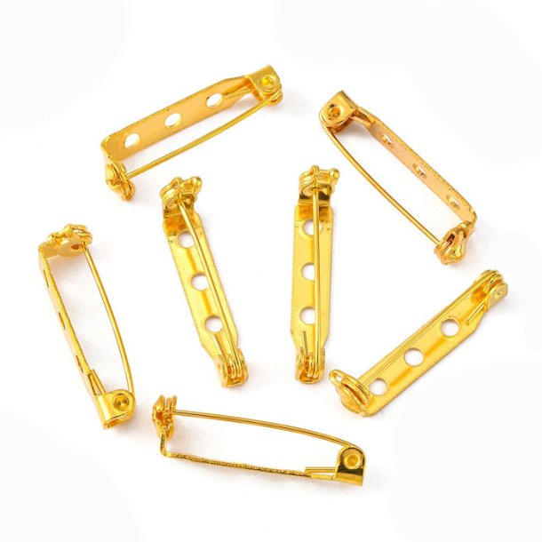 Pin back with locking bar, gilded metal, length, 30mm, width 5 mm, 4pcs