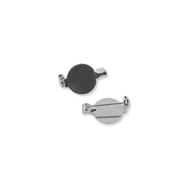 Pin back with locking bar, silver-plated brass and 13mm glue-on plate, 1pc