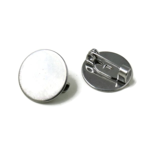 Pin back with locking bar, stainless steel, 15mm glue-on plate, 2pc