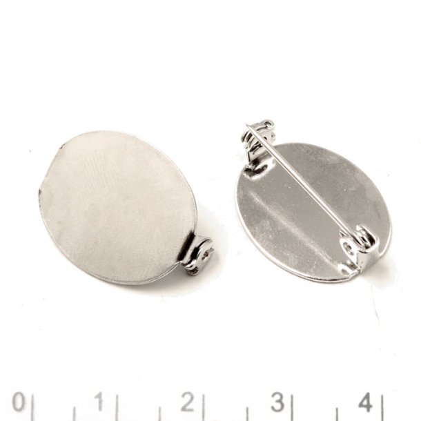 Pin back with locking bar, silver-plated brass and 25x20mm glue-on plate, 1pc