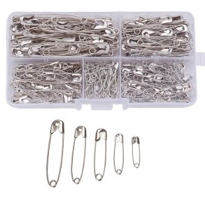 Safety pin box-set, mixed sizes, metal, 22-55 x 5-11mm, ca. 200 pcs