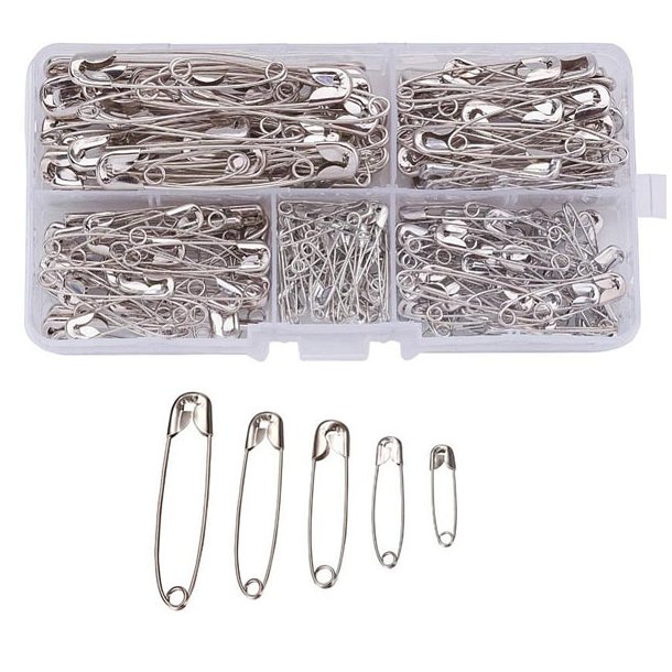 Sicherheitsnadel, box mit gemischte Gr&ouml;&szlig;en, Metall, 22-55 x 5-11 mm, 200 stk