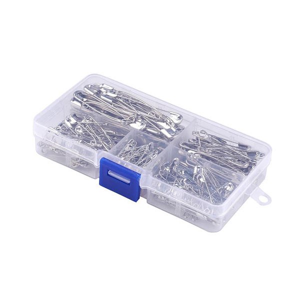 Sikkerhedsn�l, box-s�t mix, l�ngder fra 22 til 55 mm, ca. 200 stk