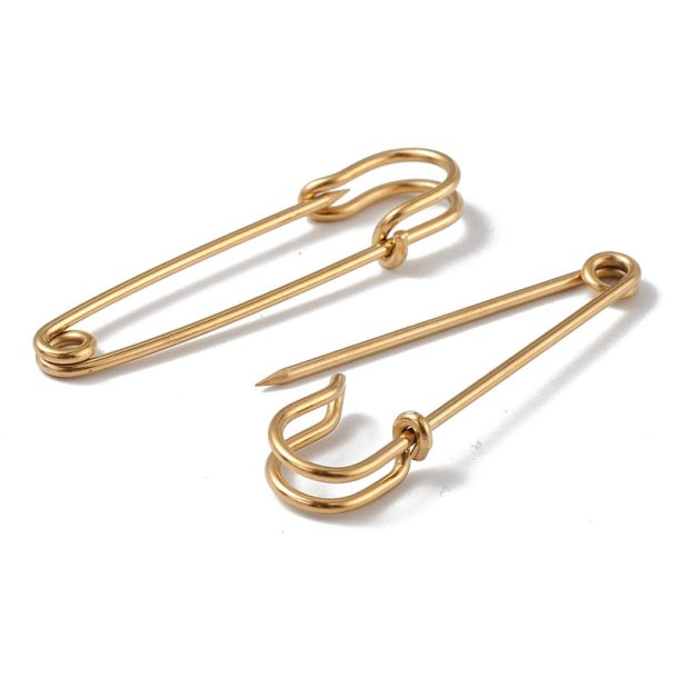 Safety pin, gold plated steel, small, 50 mm lang, 2pcs.