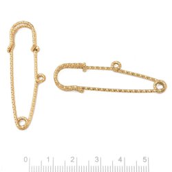 Safety pin with eye and faceting, gold-plated steel, 50 mm long, 2 pcs.