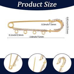 Sicherheitsnadel mit 4 �sen und Strasssteinen, goldfarben, 71 mm lang, 1 Stck
