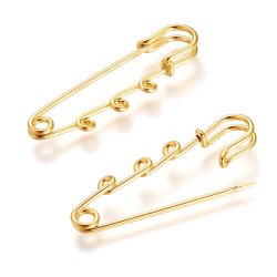 Safety pin with 3 loops, gold-coloured iron, 51x16 mm, 2 pcs.