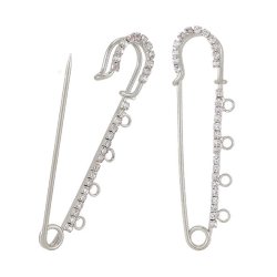 Sicherheitsnadel mit 4 �sen und Strasssteinen, platiniert, 71 mm lang, 1 Stck