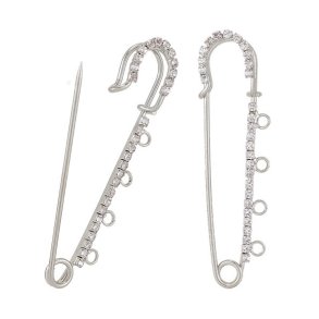 Sicherheitsnadel mit 4 �sen und Strasssteinen, platiniert, 71 mm lang, 1 Stck