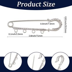 Sicherheitsnadel mit 4 �sen und Strasssteinen, platiniert, 71 mm lang, 1 Stck