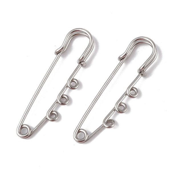 Safety pin with 3 eyelets, stainless steel, 51x16 mm, 2 pcs.
