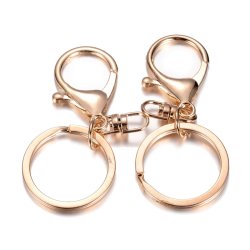 Schl&uuml;sselring mit Karabinerverschluss und Dreh&ouml;se, helles-vergoldetes Messing, 2 Stk.