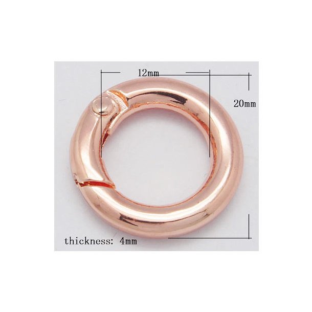 Ring clip clasp for keys, self-closing hook, classic, rose gold, 20mm, 1pc