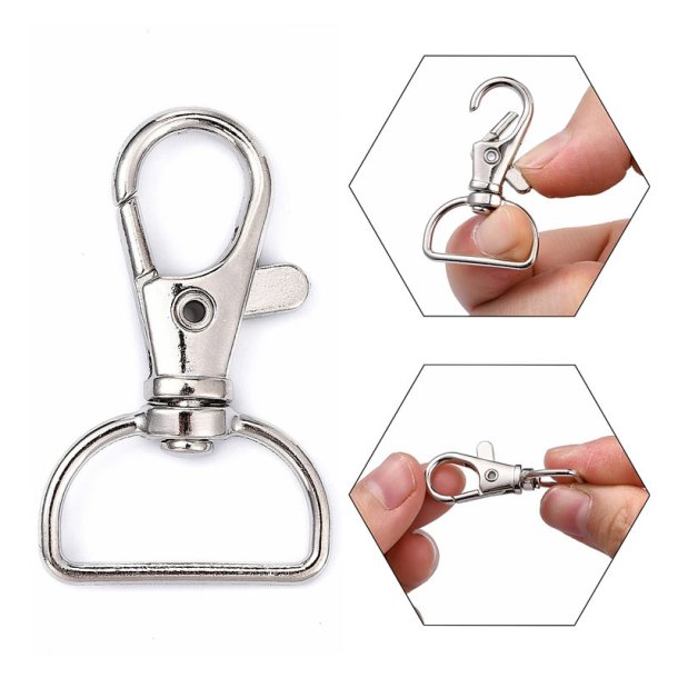 Key hasp, lobster claw clasp, D-ring, platinum plated, inner width 20 mm, 2 pcs