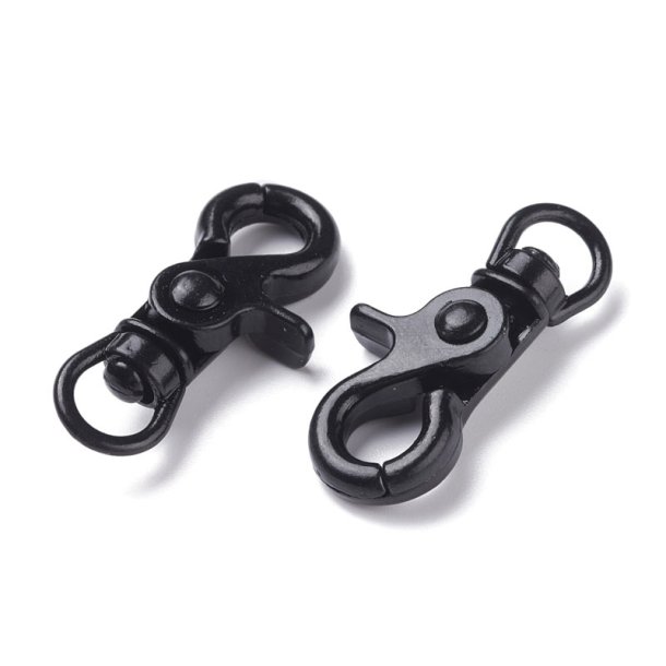 Key ring with carabiner clasp and swivel hook, black, metal, 42x22 mm, 2 pcs