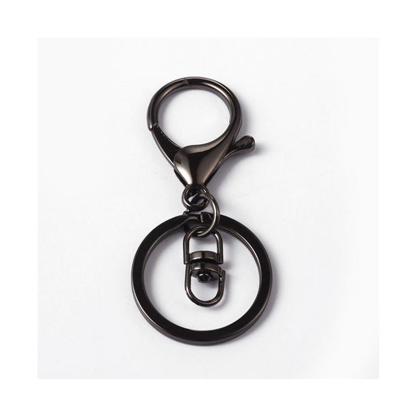 Key ring with lobster claw clasp and swivel eyelets, black, 2 pcs