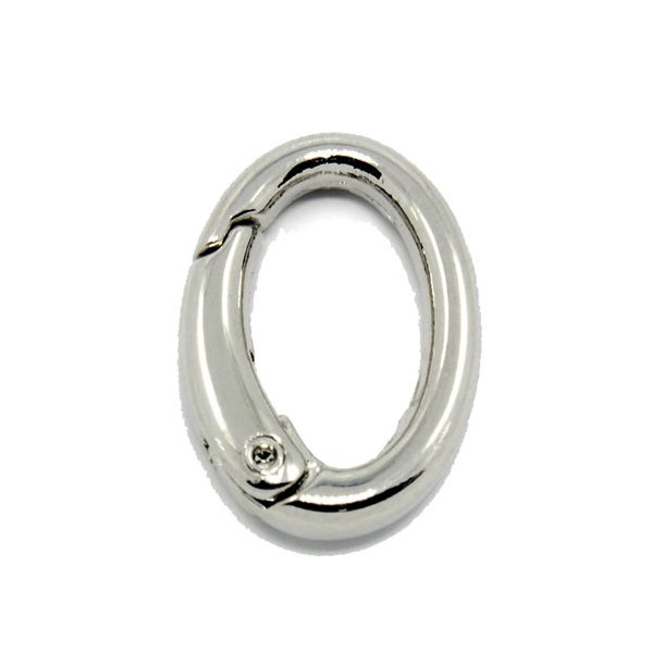 N&oslash;gle karabin-ring, oval, platinfarvet messing, 21,5x15 mm, 1 stk
