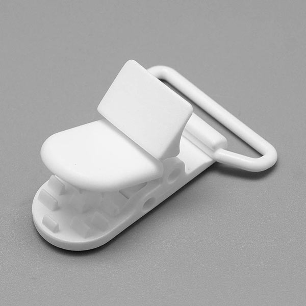 Klemme für Schnullerkette, weiß, Kunststoff, 36x9 mm, Loch 4x26 mm, 2 Stk