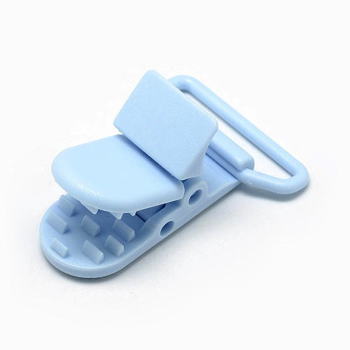 Klemme für Schnullerkette, baby-blau, Kunststoff, 36x9 mm, Loch 4x26 mm, 2 Stk