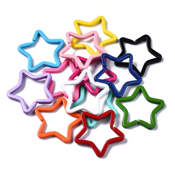 Keys rings, large star, mixed colors, metal, 31mm, 6pcs.