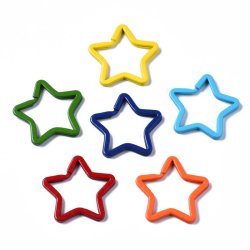 Schlsselringe, gemischte Farben, groer Stern, Metall, 31 mm, 6 Stk.