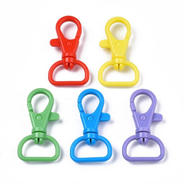 Key carabiner with swivel loop, plastic, mixed colours, 41x22 mm, 4 pcs