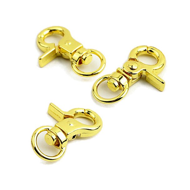 Key ring with carabiner clasp and swivel hook, golden, 30x17 mm, 2 pcs