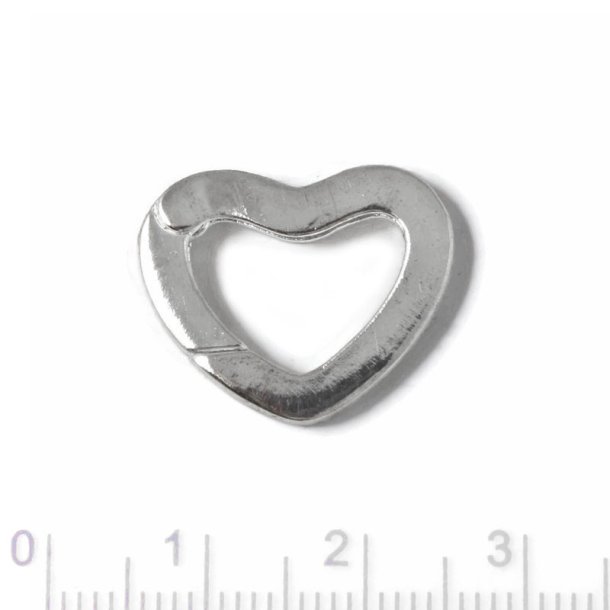 Ring clip clasp for keys, self-closing hook, heart shaped, platinum plated metal, 20,5x17x3,5mm, 1pc
