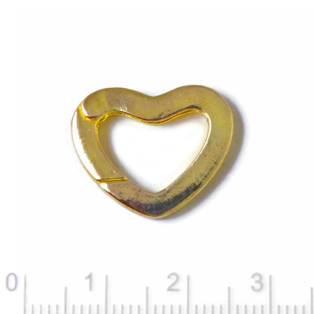 Ring clip clasp for keys, self-closing hook, heart shaped, gilded metal, 20,5x17x3,5mm, 1pc