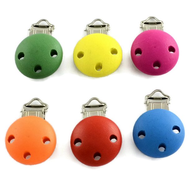 Fastener clip for baby pacifier strap, mixed colors, wood, 30mm, 2pcs