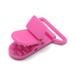 Klemme f&uuml;r Schnullerkette, fuchsia, Kunststoff, 36x9 mm, Loch 4x26 mm, 2 Stk