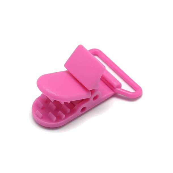 Fastener clip for straps, deep pink, plastic, 36x9mm, jumpring 4x26mm, 2pcs