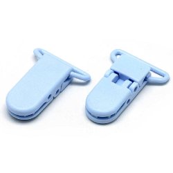 Klemme f&uuml;r Schnullerkette, baby-blau, Kunststoff, 36x9 mm, Loch 4x26 mm, 2 Stk