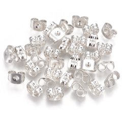 Verschluss fr Ohrstecker, versilberter Edelstahl, Loch 0,7-0,8 mm, 20 Stck