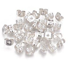 Verschluss fr Ohrstecker, versilberter Edelstahl, Loch 0,7-0,8 mm, 100 Stck