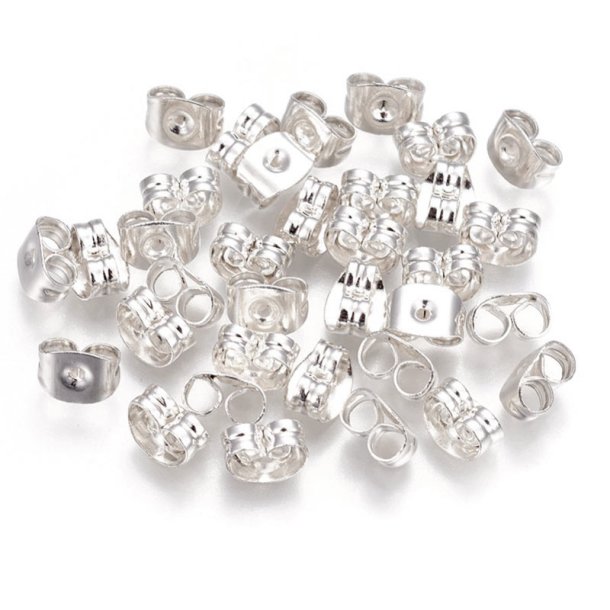 Verschluss fr Ohrstecker, versilberter Edelstahl, Loch 0,7-0,8 mm, 100 Stck