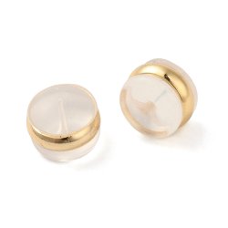 Sturdy, soft locking caps for ear studs, clear silicone, with a 7 mm gold ring, pack of 6