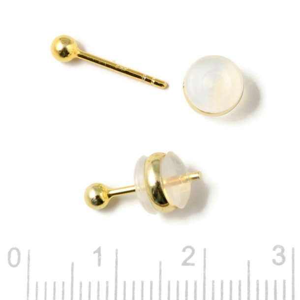 Sturdy, soft locking caps for ear studs, clear silicone, with a 7 mm gold ring, pack of 6