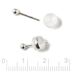 Sturdy, soft locking caps for ear studs, clear silicone, with a 7 mm silvery ring, pack of 6