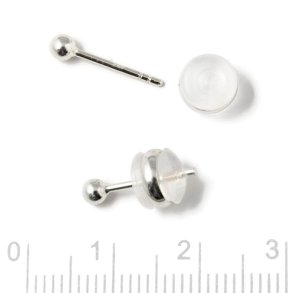Sturdy, soft locking caps for ear studs, clear silicone, with a 7 mm silvery ring, pack of 6