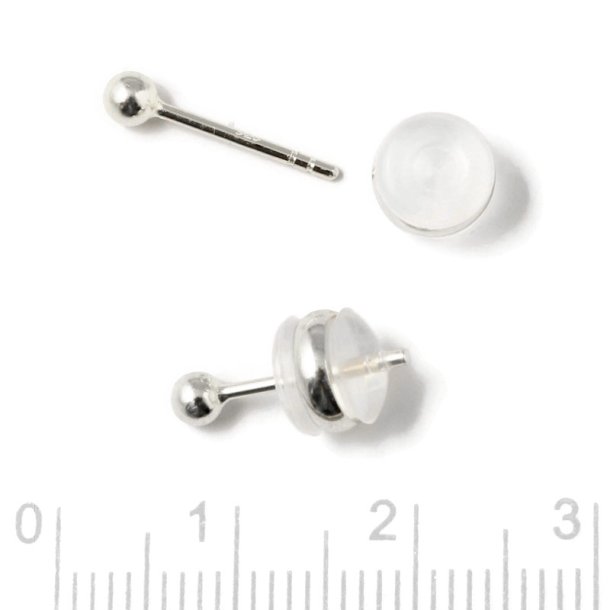 Sturdy, soft locking caps for ear studs, clear silicone, with a 7 mm silvery ring, pack of 6